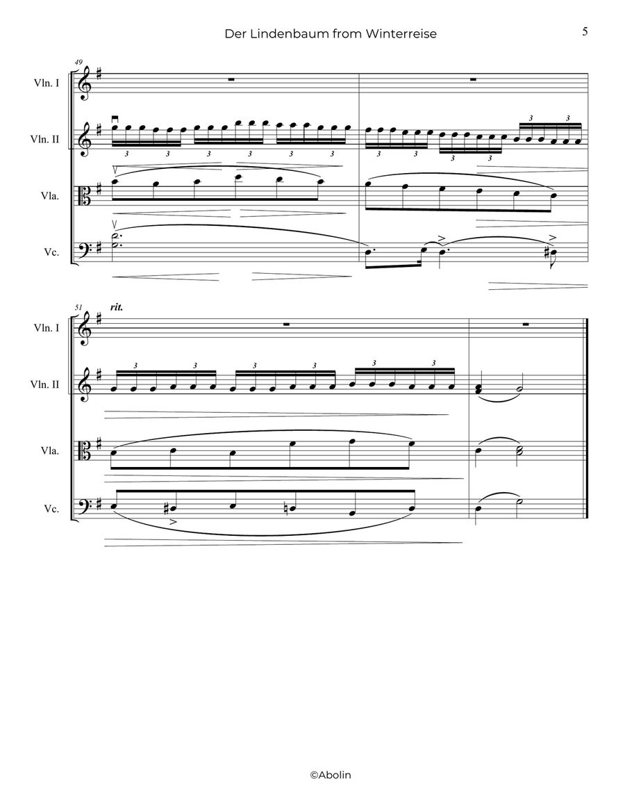 Schubert: Der Lindenbaum from Winterreise - String Quartet String Quartet scores gallery preview page 6