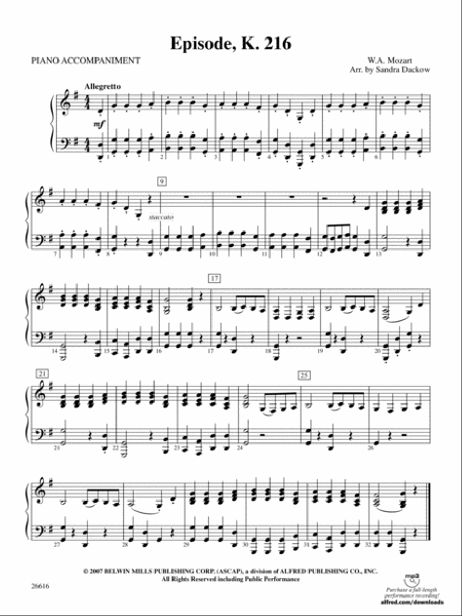 Episode, K. 216: Piano Accompaniment Orchestra scores gallery preview page 1
