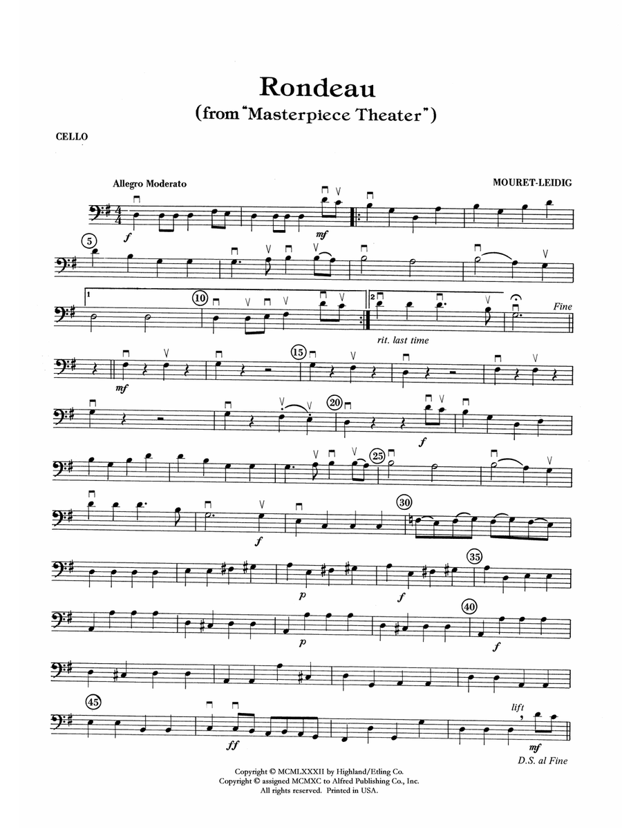 Rondeau (Theme from Masterpiece Theatre): Cello