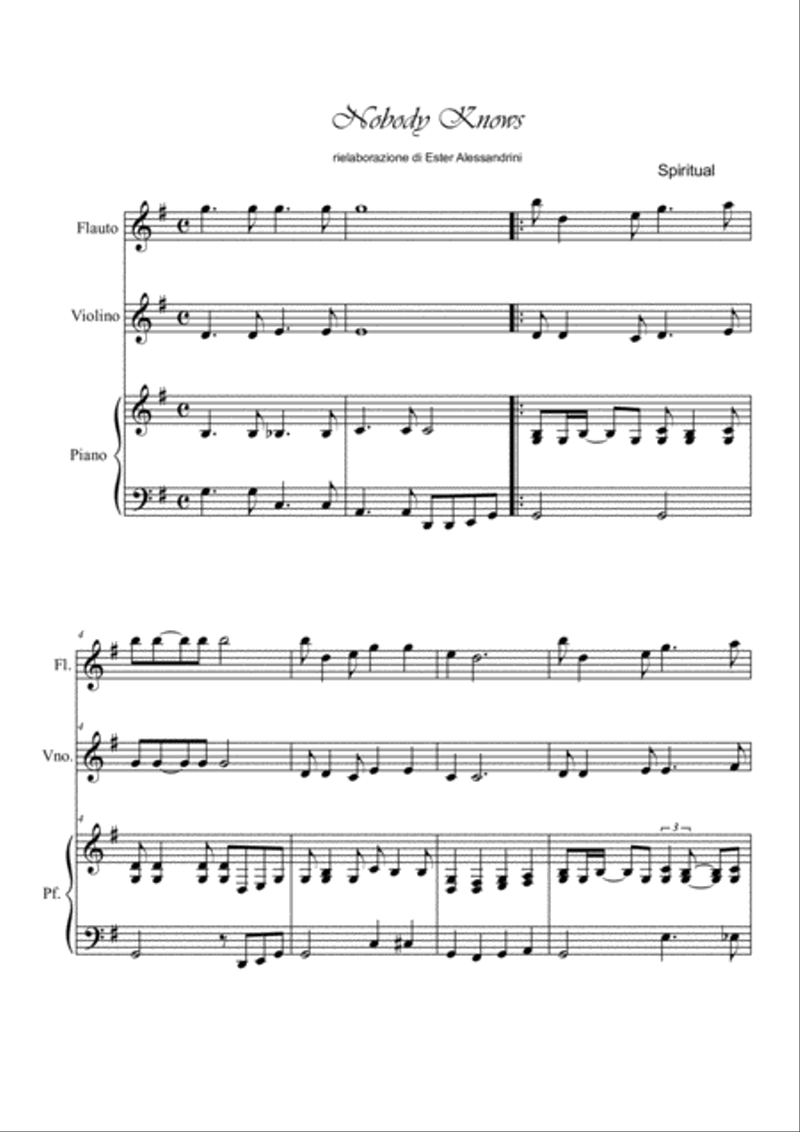 Nobody Knows Trio - spiritual Flute scores gallery preview page 1