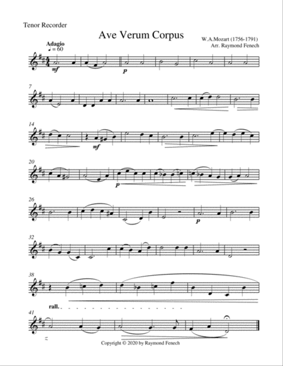 Ave Verum Corpus - Recorder Choir Quartet - Intermediate level Recorder scores gallery preview page 4