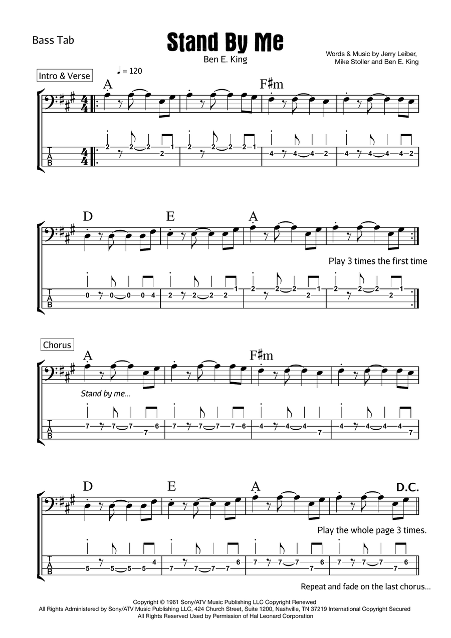 Stand By Me Stand By Me Bass Guitar Tablature scores gallery preview page 1