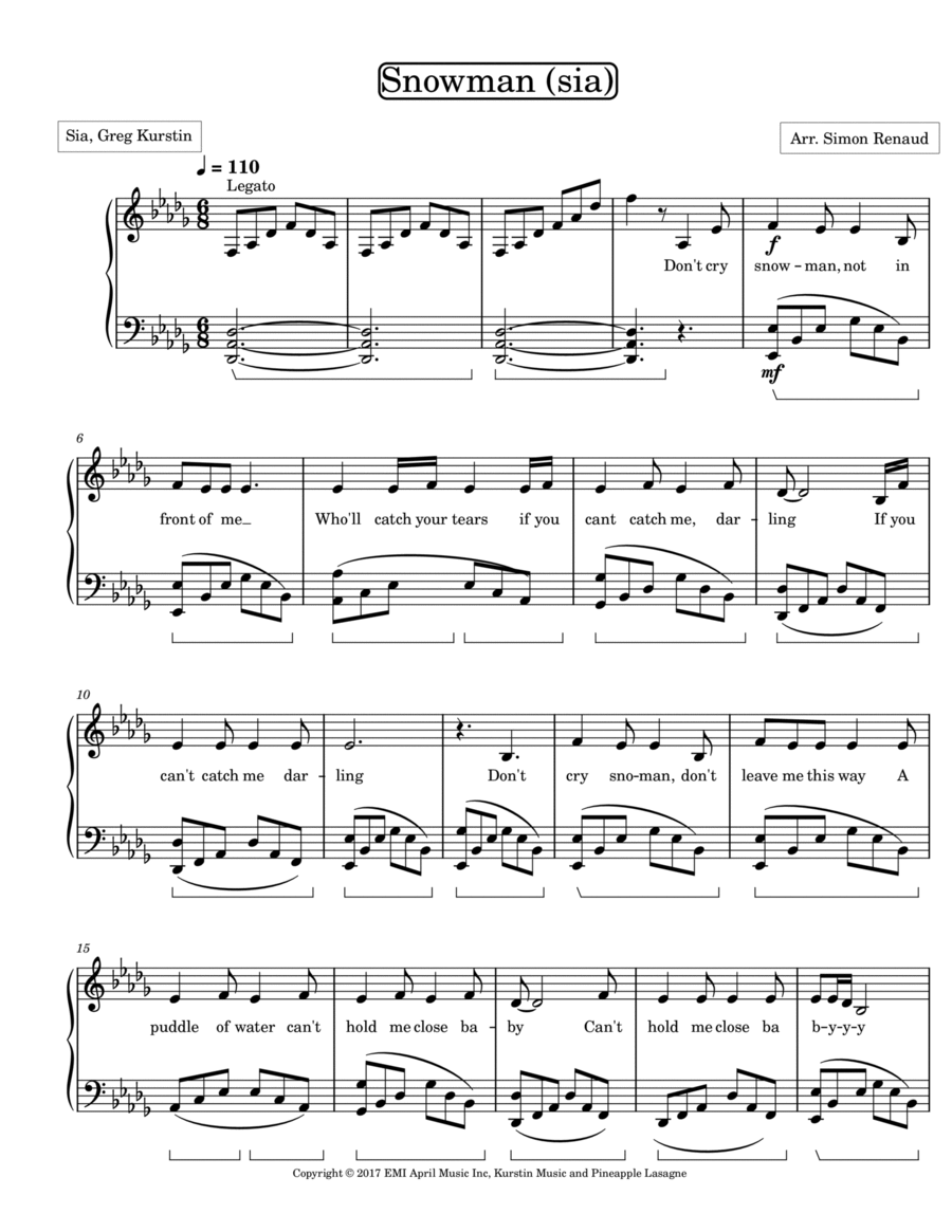Snowman Piano Solo scores gallery preview page 1