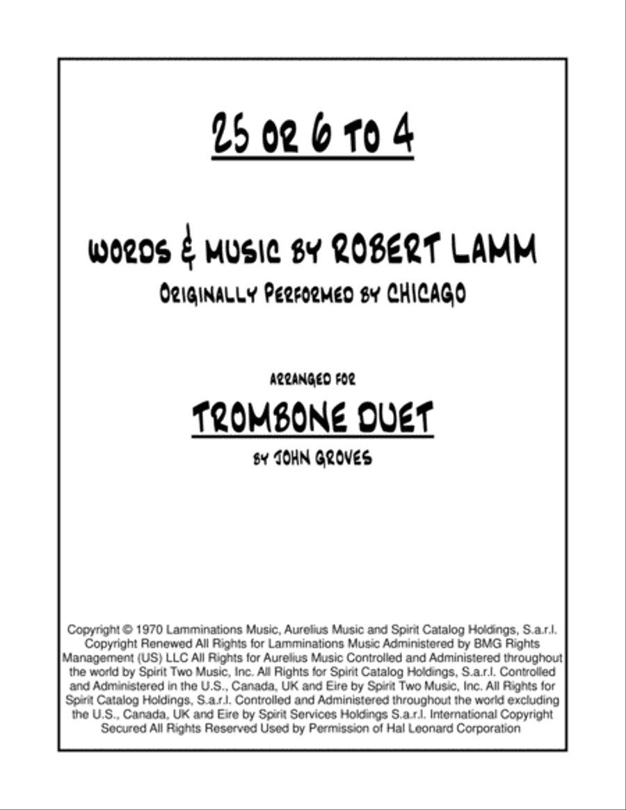 25 Or 6 To 4 Trombone Duet scores gallery preview page 1