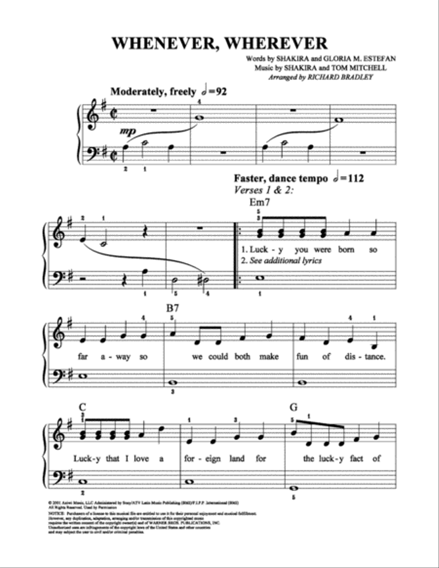 Whenever, Wherever Easy Piano scores gallery preview page 1