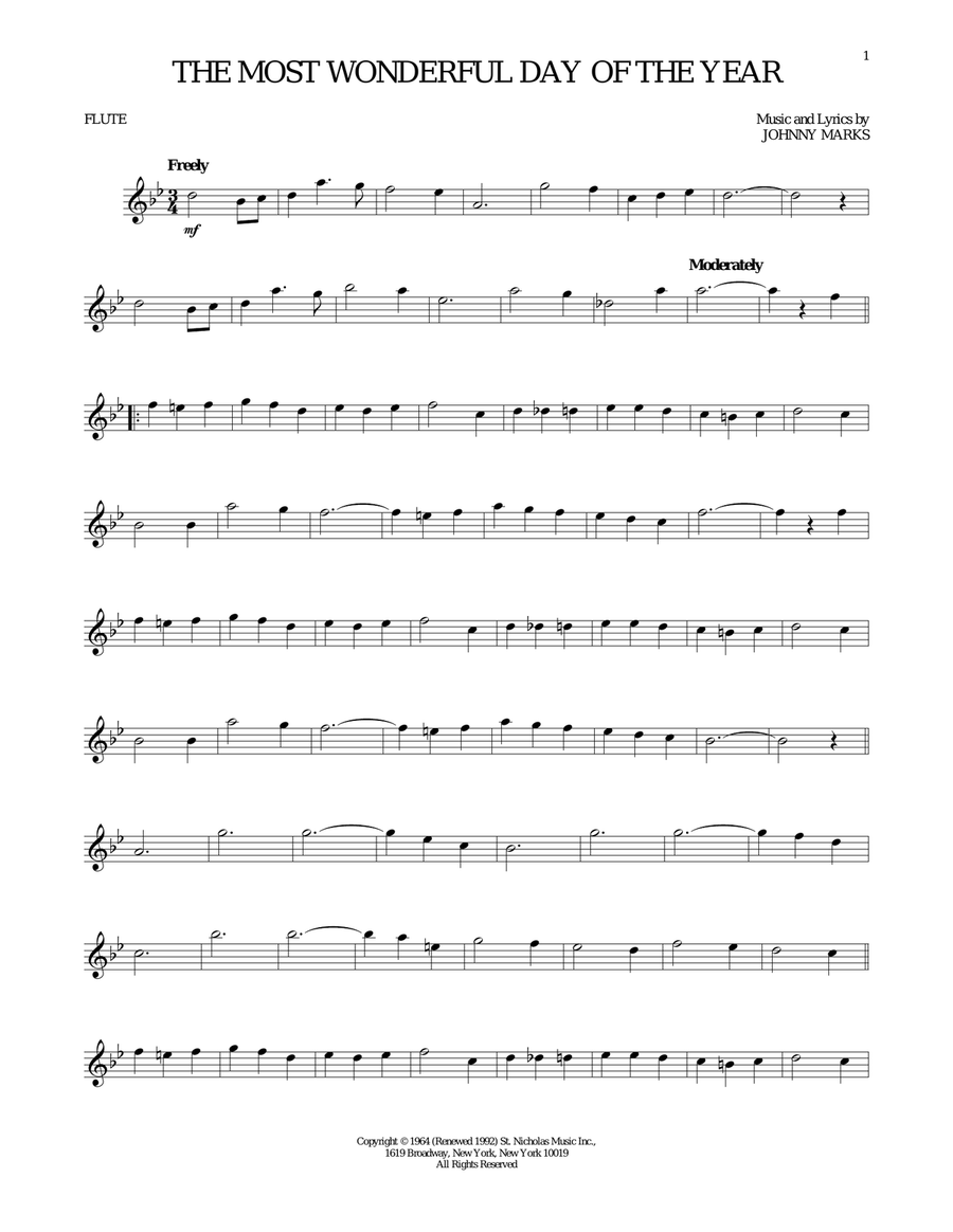 The Most Wonderful Day Of The Year Flute Solo scores gallery preview page 1