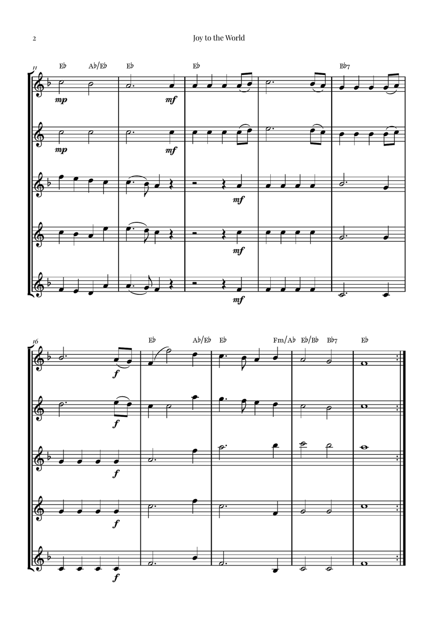 Joy to the World | STUNNING Arrangement Saxophone Quintet scores gallery preview page 2