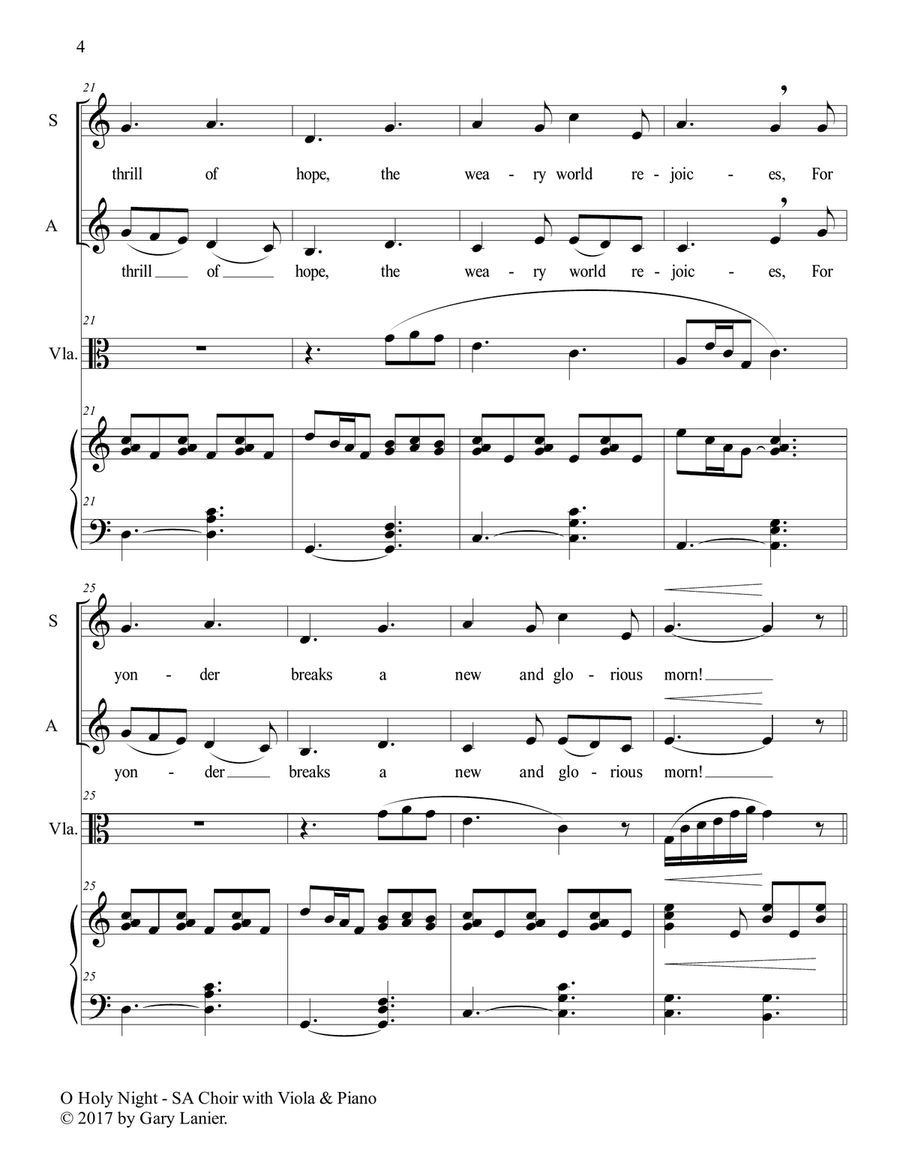 O HOLY NIGHT (SA Choir with Viola & Piano - Score & Parts included) SA scores gallery preview page 5
