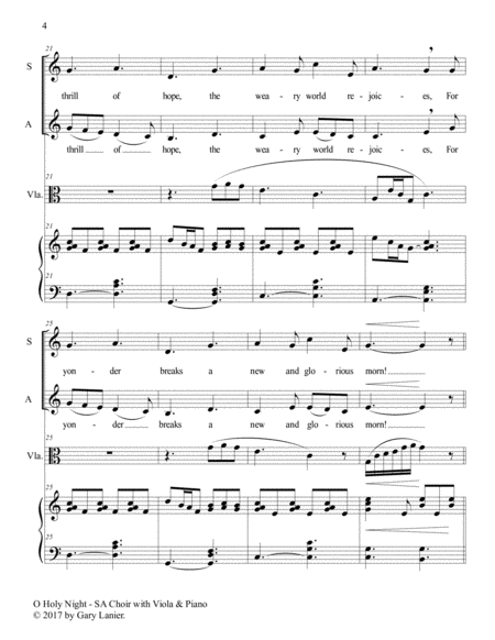O HOLY NIGHT (SA Choir with Viola & Piano - Score & Parts included) image number null
