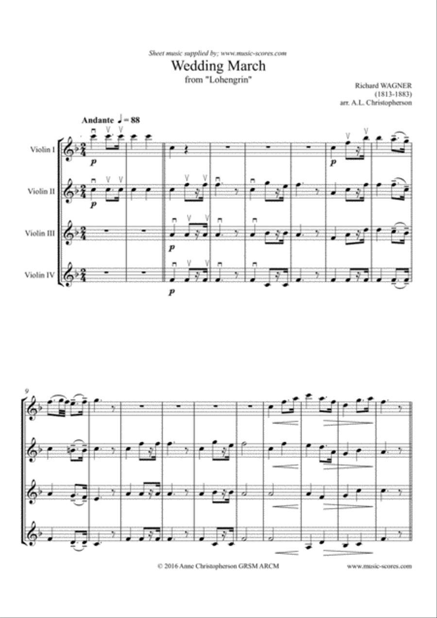 Wedding March from Lohengrin - 4 Violins Violin Solo scores gallery preview page 1