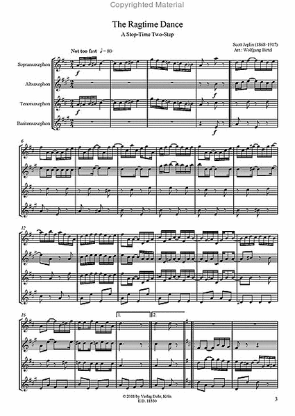 The Ragtime Dance -A Stop-Time Two-Step- (für Saxophonquartett (SATBar))