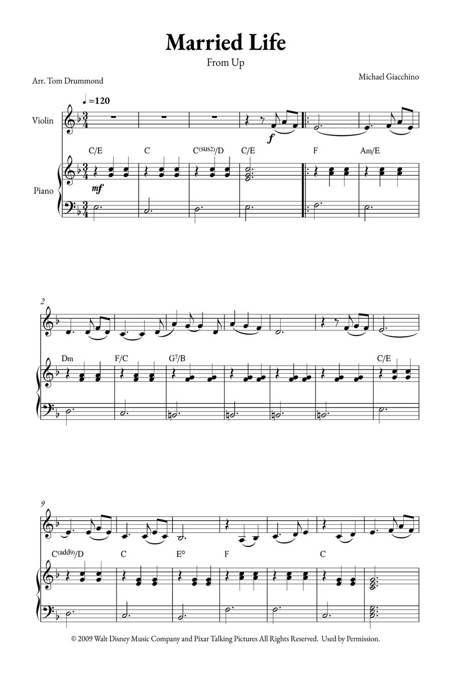 Married Life Violin Solo scores gallery preview page 1