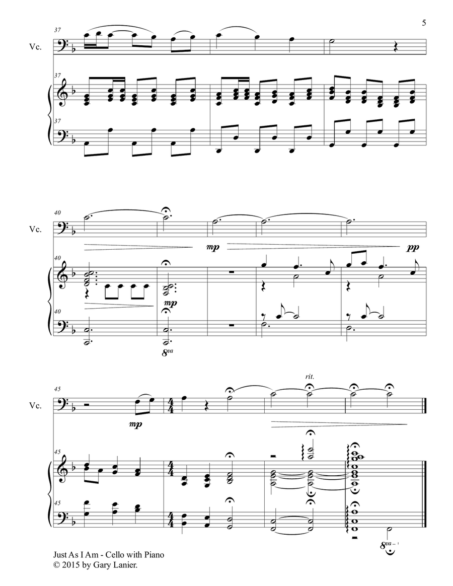 Gary Lanier: 3 HYMNS of COMMITMENT (Duets for Cello & Piano) Piano scores gallery preview page 6