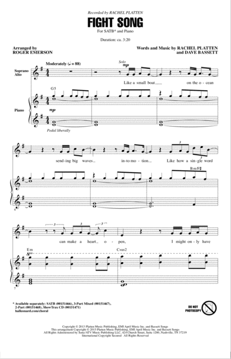 Fight Song (arr. Roger Emerson) 4-Part scores gallery preview page 1