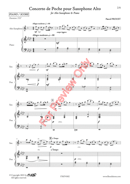 Concerto de Poche pour Saxophone Alto by Pascal Proust - Alto Saxophone -  Sheet Music