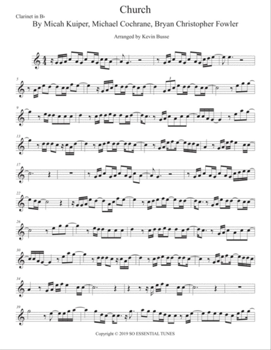 Church (take Me Back) Clarinet Solo scores gallery preview page 1