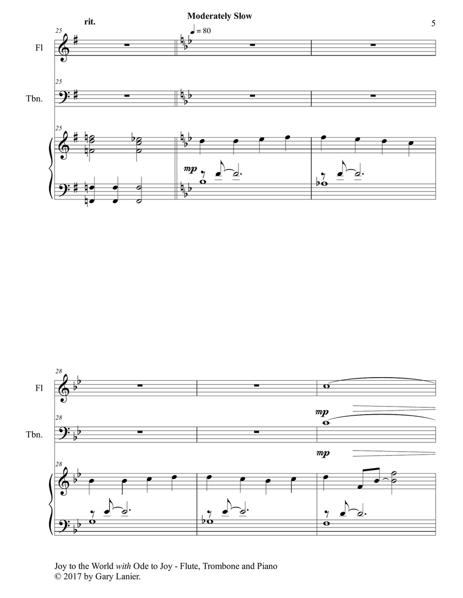 JOY TO THE WORLD with ODE TO JOY (Trio - Flute, Trombone with Piano & Score/Part) Flute scores gallery preview page 6