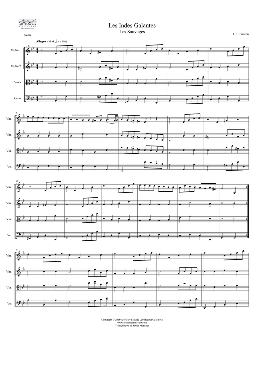 Les Indes Galantes - Les Sauvages String Quartet scores gallery preview page 3