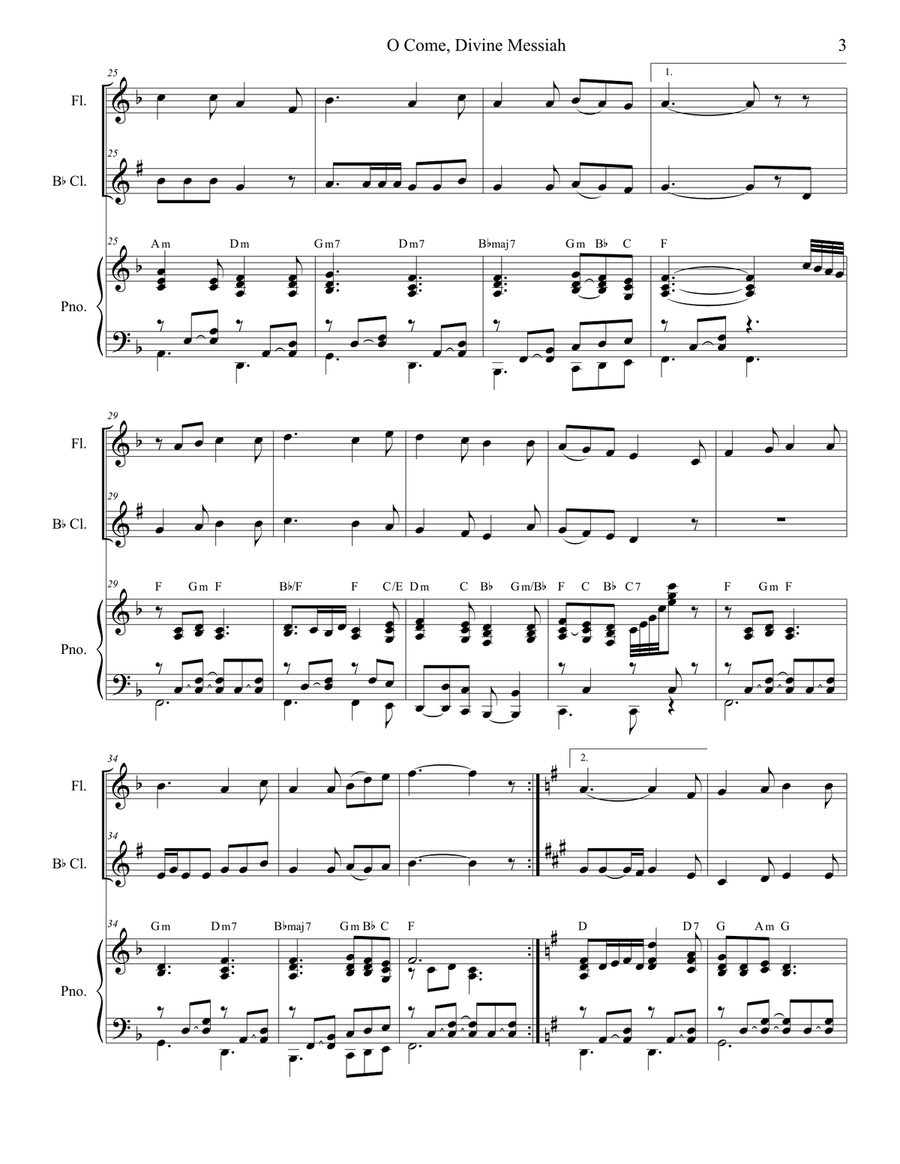 O Come, Divine Messiah (Duet for Flute and Bb-Clarinet) Woodwind Duet scores gallery preview page 3
