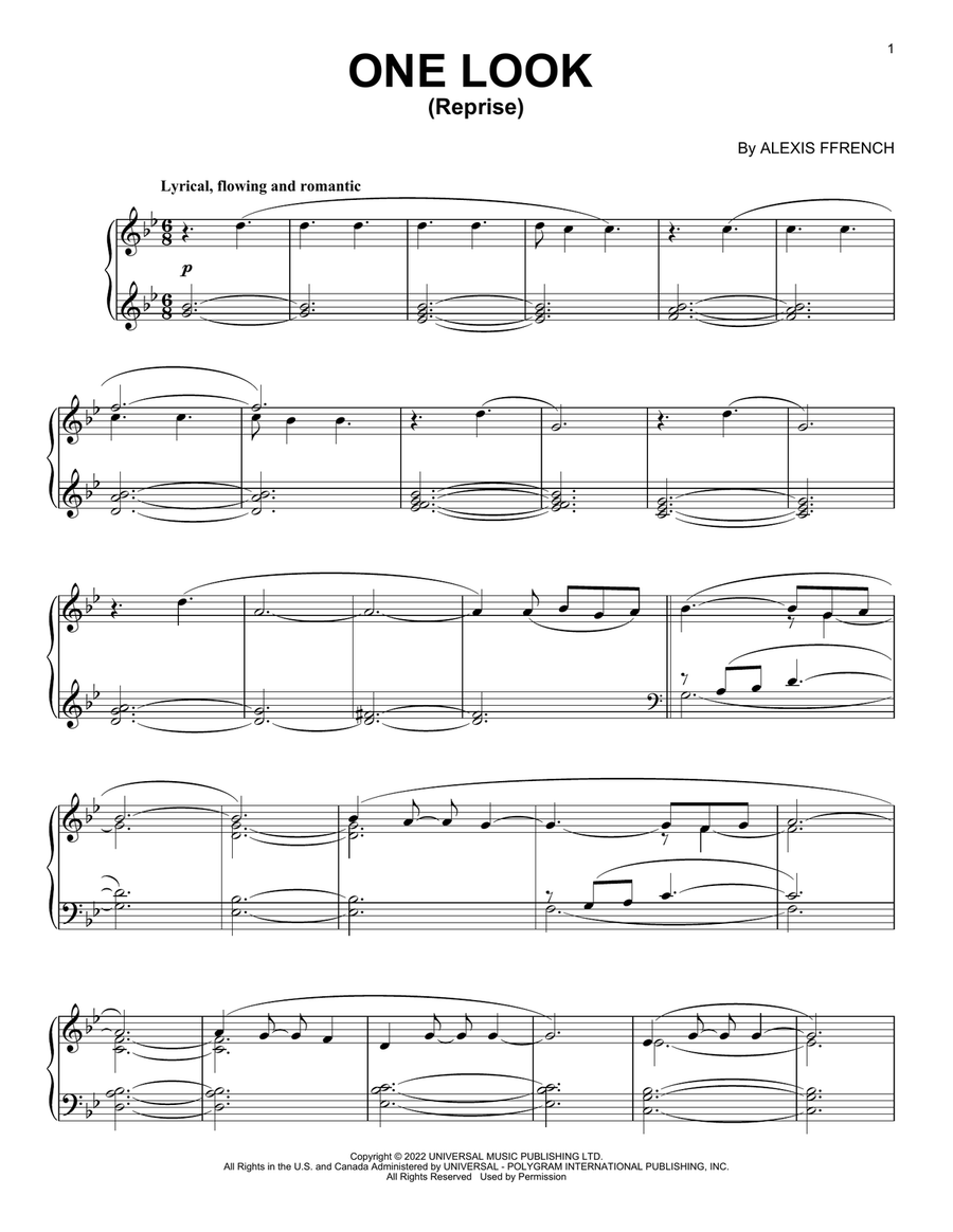 One Look (Reprise) Piano Solo scores gallery preview page 1