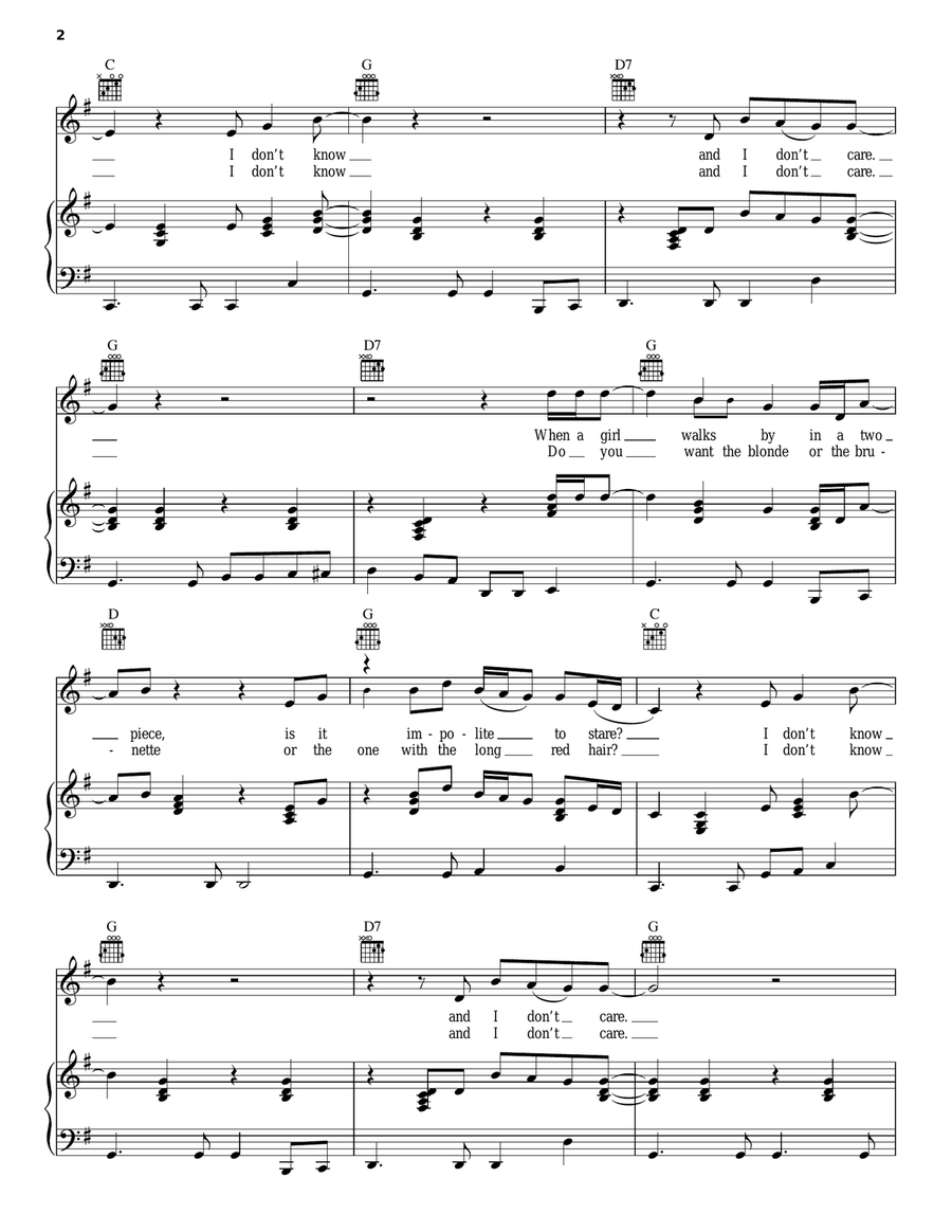 I Don't Care I Don't Care Piano, Vocal, Guitar scores gallery preview page 2