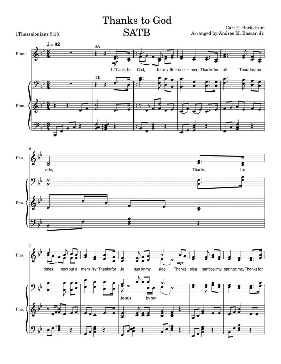 Thanks to God in Bb Divisi scores gallery preview page 1