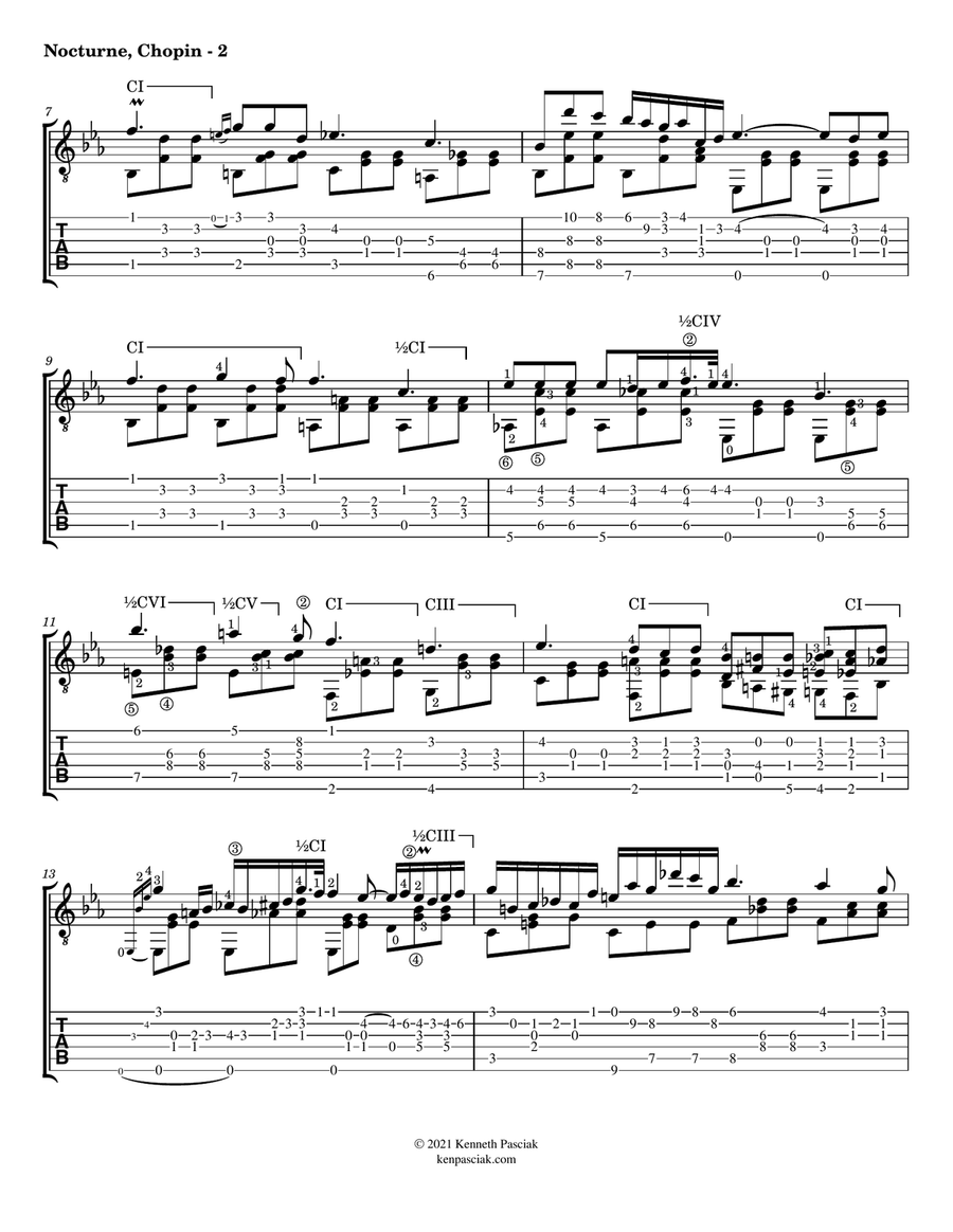Nocturne in E Flat by Chopin (for Solo Guitar) Acoustic Guitar scores gallery preview page 4