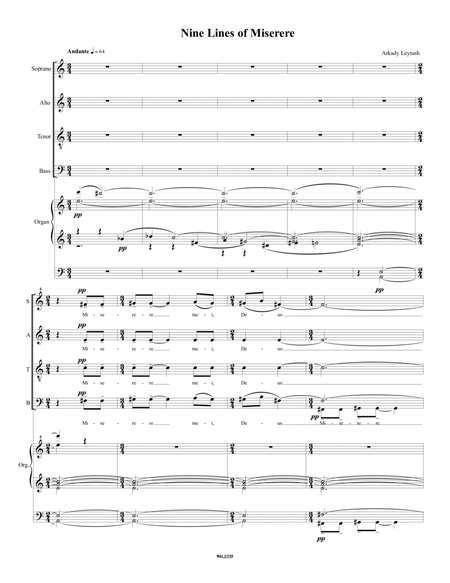 Arkady Leytush - 'Nine Lines of Miserere' for SATB Choir and Organ image number null