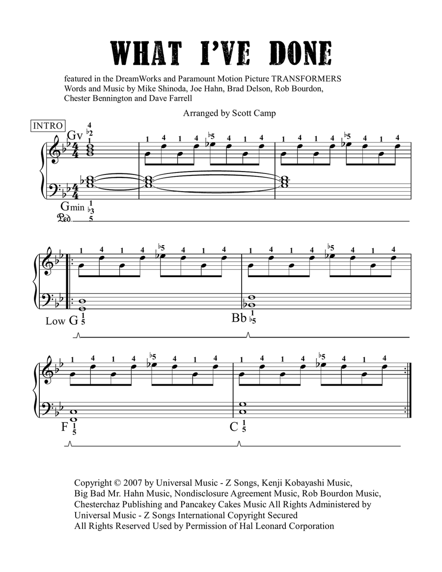 What I've Done Easy Piano scores gallery preview page 1