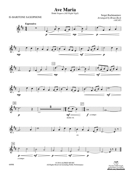 Ave Maria: E-flat Baritone Saxophone