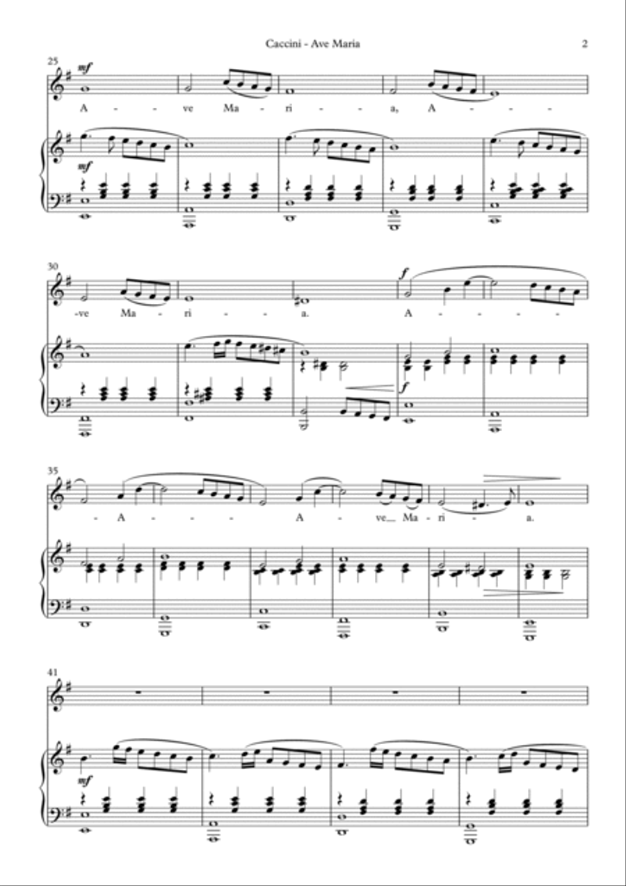 Ave Maria (Caccini) (Medium voice, Piano) Medium Voice scores gallery preview page 3