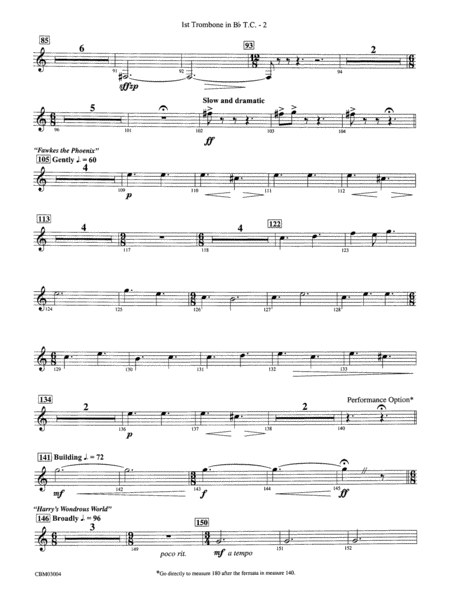 Harry Potter and the Chamber of Secrets, Symphonic Suite from: (wp) 1st B-flat Trombone T.C.