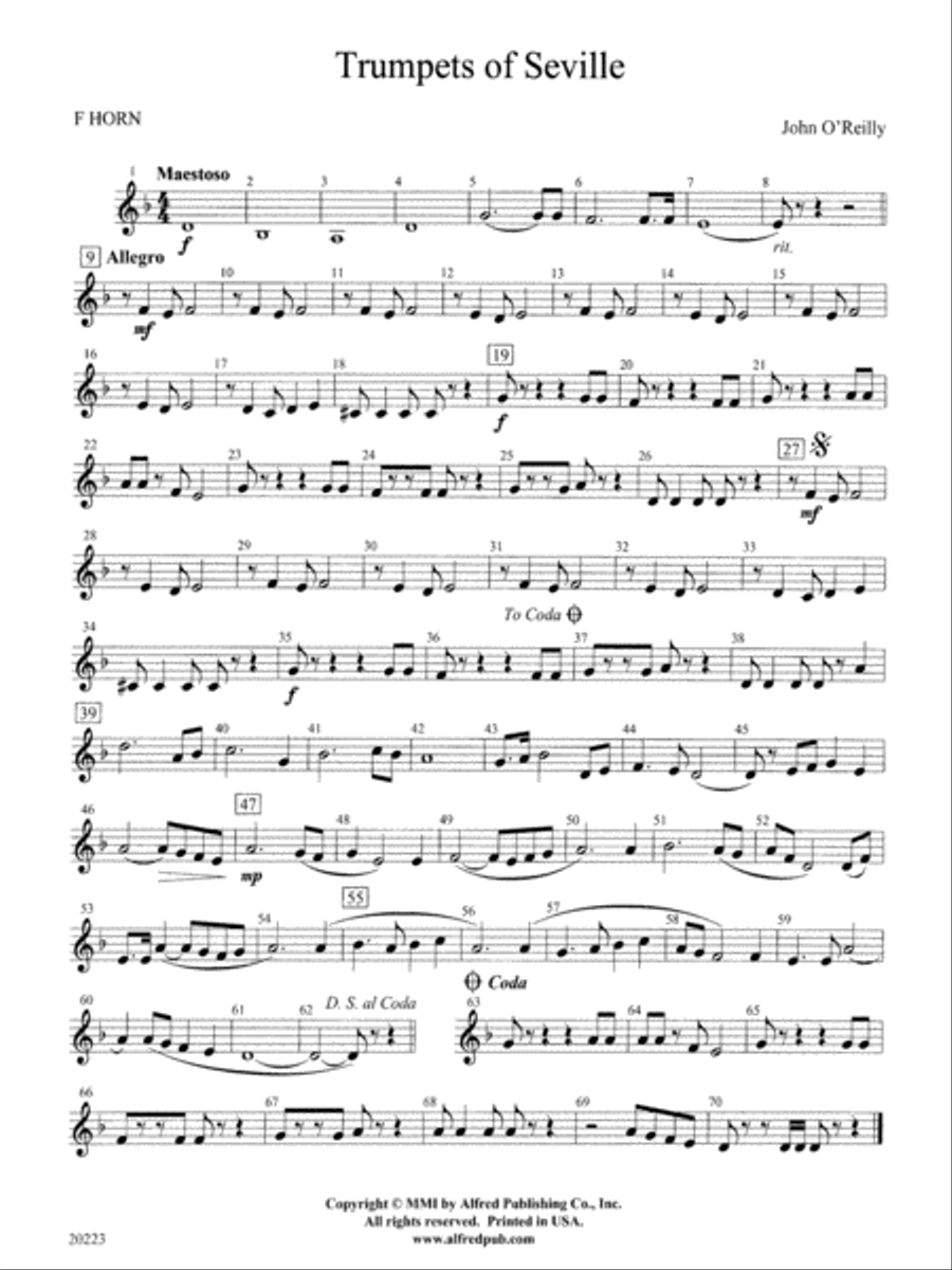 Trumpets of Seville: 1st F Horn Concert Band scores gallery preview page 1