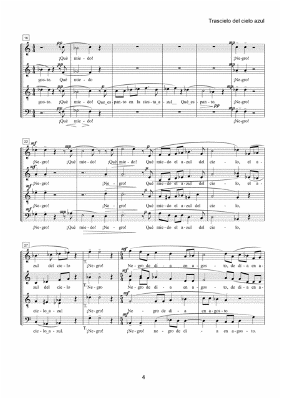 Trascielo del cielo azul for Mixed Choir (SATB) 4-Part scores gallery preview page 3