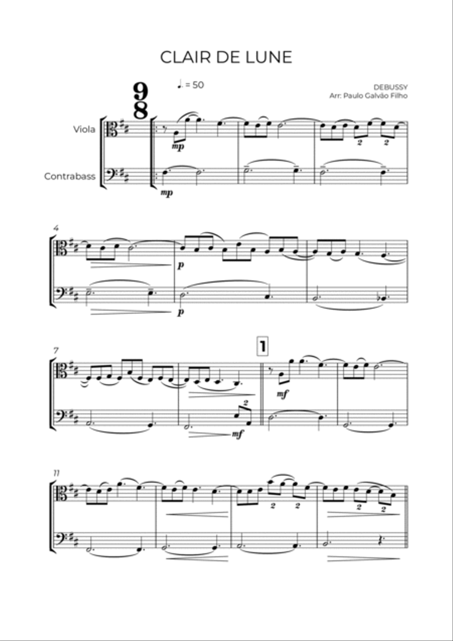 CLAIR DE LUNE - VIOLA & CONTRABASS String Duet scores gallery preview page 2
