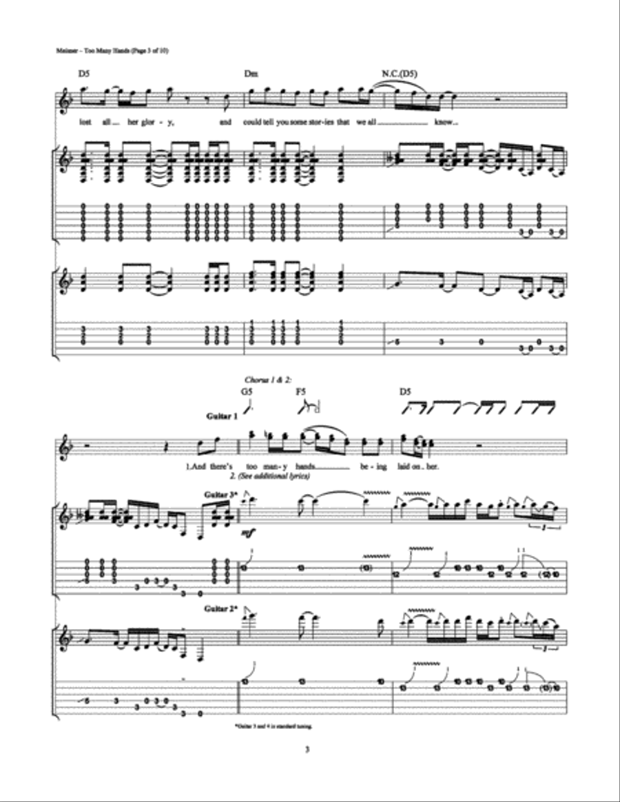 Too Many Hands Electric Guitar scores gallery preview page 3