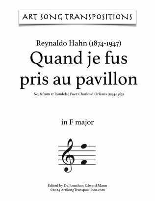 Book cover for HAHN: Quand je fus pris au pavillon (transposed to F major)