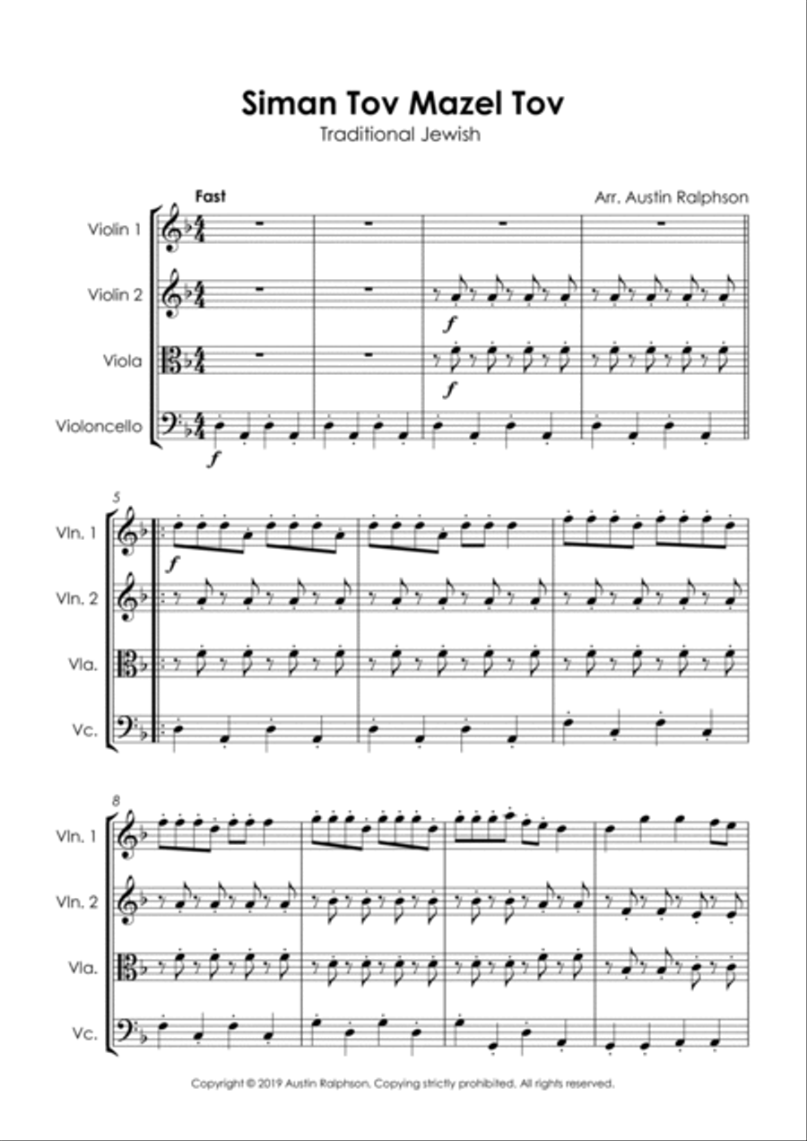 Siman Tov Mazel Tov סימן טוב ומזל טוב (Jewish Wedding) - string quartet String Quartet scores gallery preview page 4