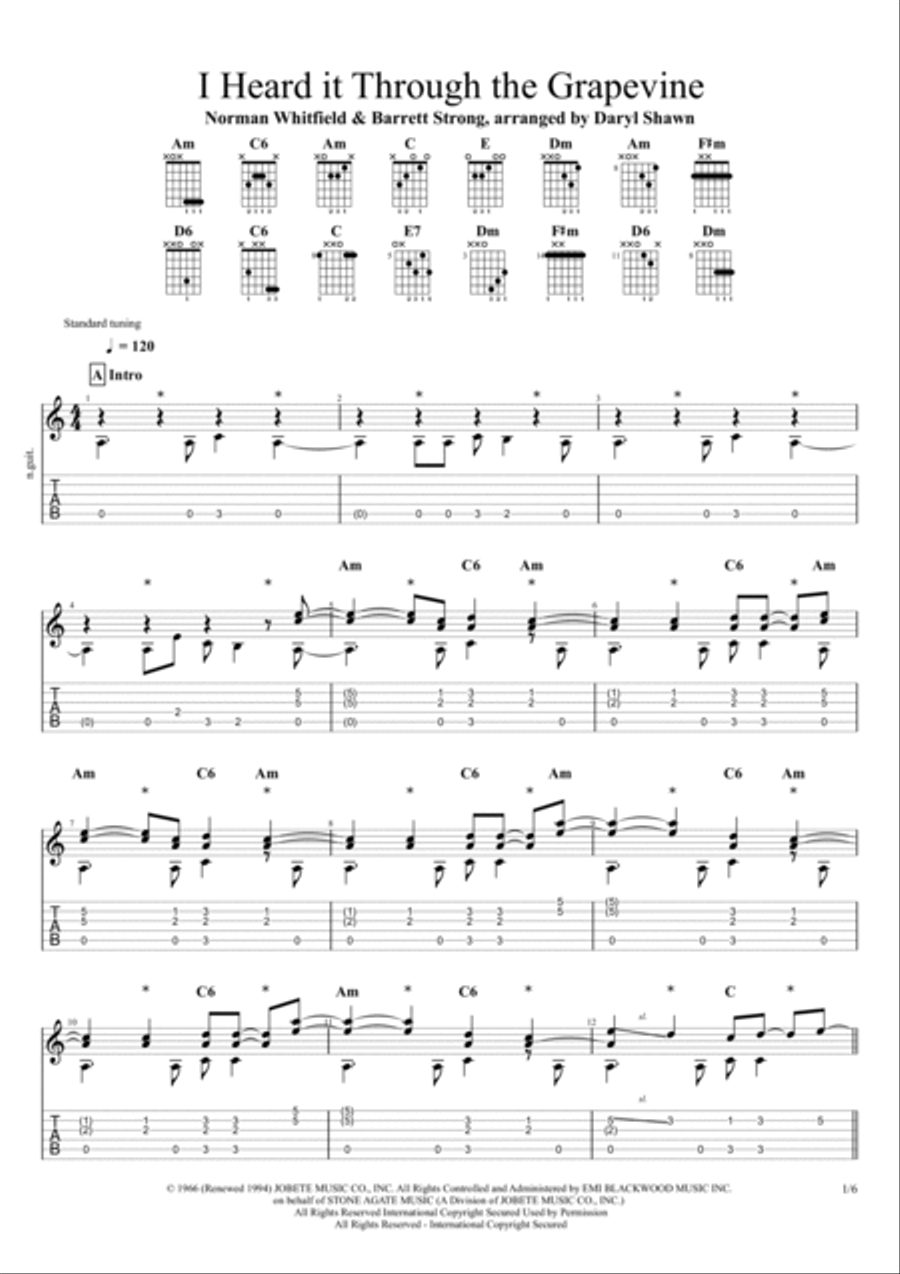 I Heard It Through The Grapevine Guitar Tablature scores gallery preview page 2
