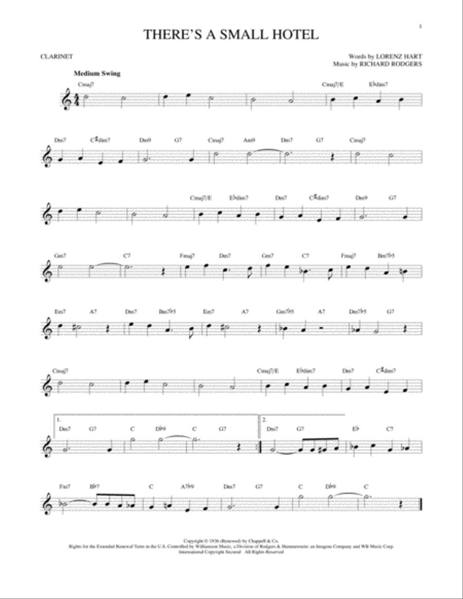 There's A Small Hotel There's A Small Hotel Clarinet Solo scores gallery preview page 1
