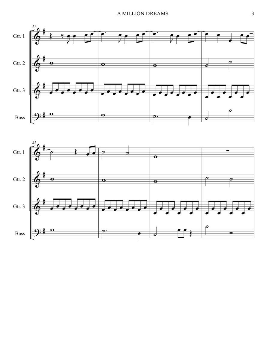 A Million Dreams Guitar Ensemble scores gallery preview page 5