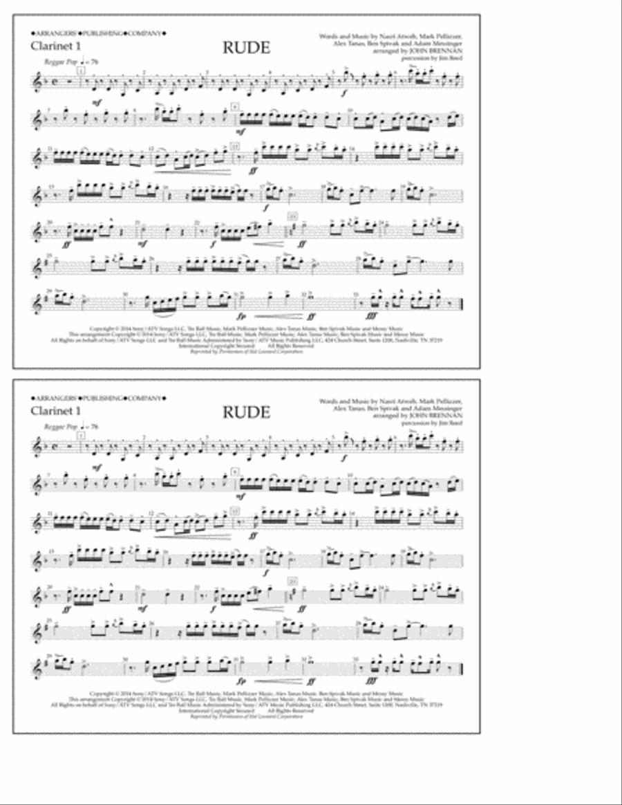 Rude - Clarinet 1 Rude - Clarinet 1 Marching Band scores gallery preview page 1