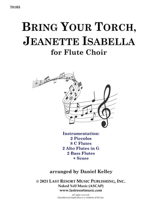Book cover for Bring Your Torch, Jeanette, Isabella for Flute Choir or Flute Ensemble