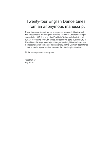 Twenty-four English Dance tunes from an anonymous manuscript