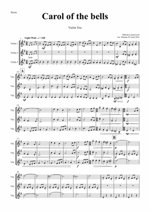 Book cover for Carol of the Bells - Pentatonix style - Violin Trio