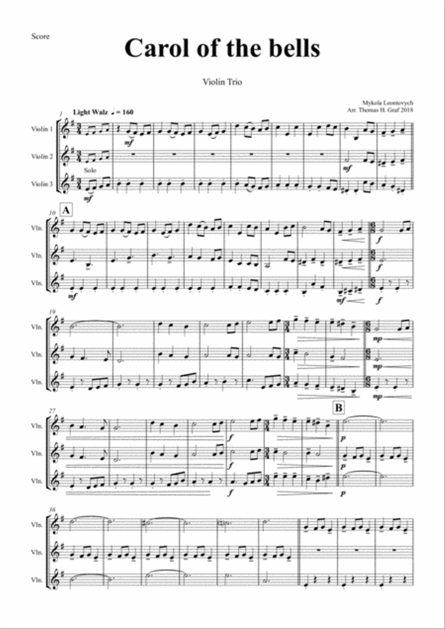 Carol of the Bells Pentatonix style Violin Trio by Thomas Graf
