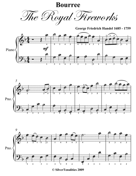 Bourree the Royal Fireworks Easy Piano Sheet Music