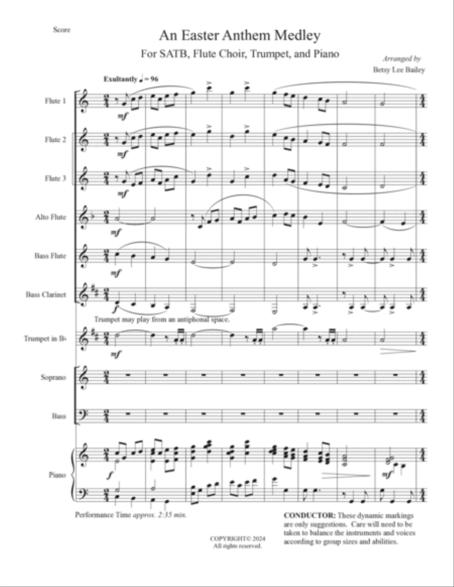 An Easter Anthem Medley for SATB Choir and Flute Ensemble SATB scores gallery preview page 2