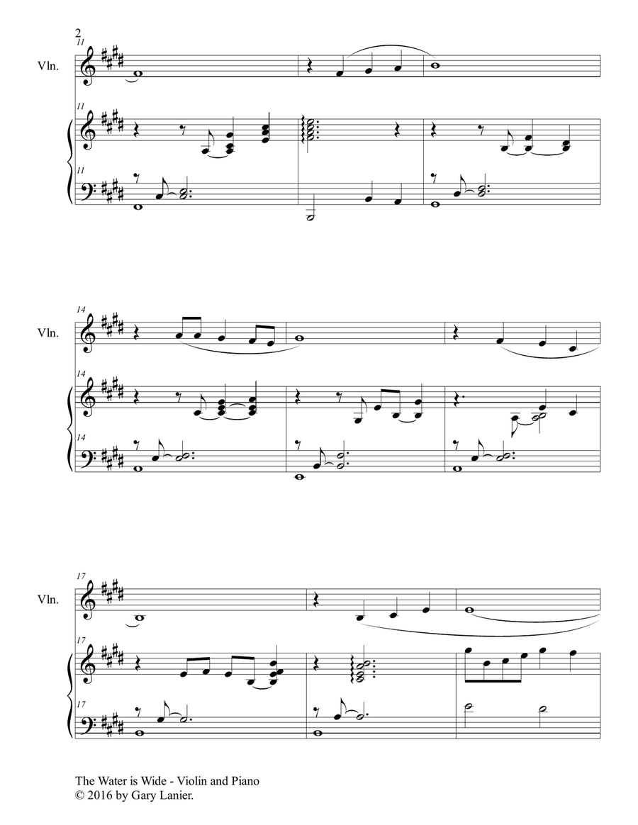 THE WATER IS WIDE (Violin & Piano with Parts) Violin Solo scores gallery preview page 3