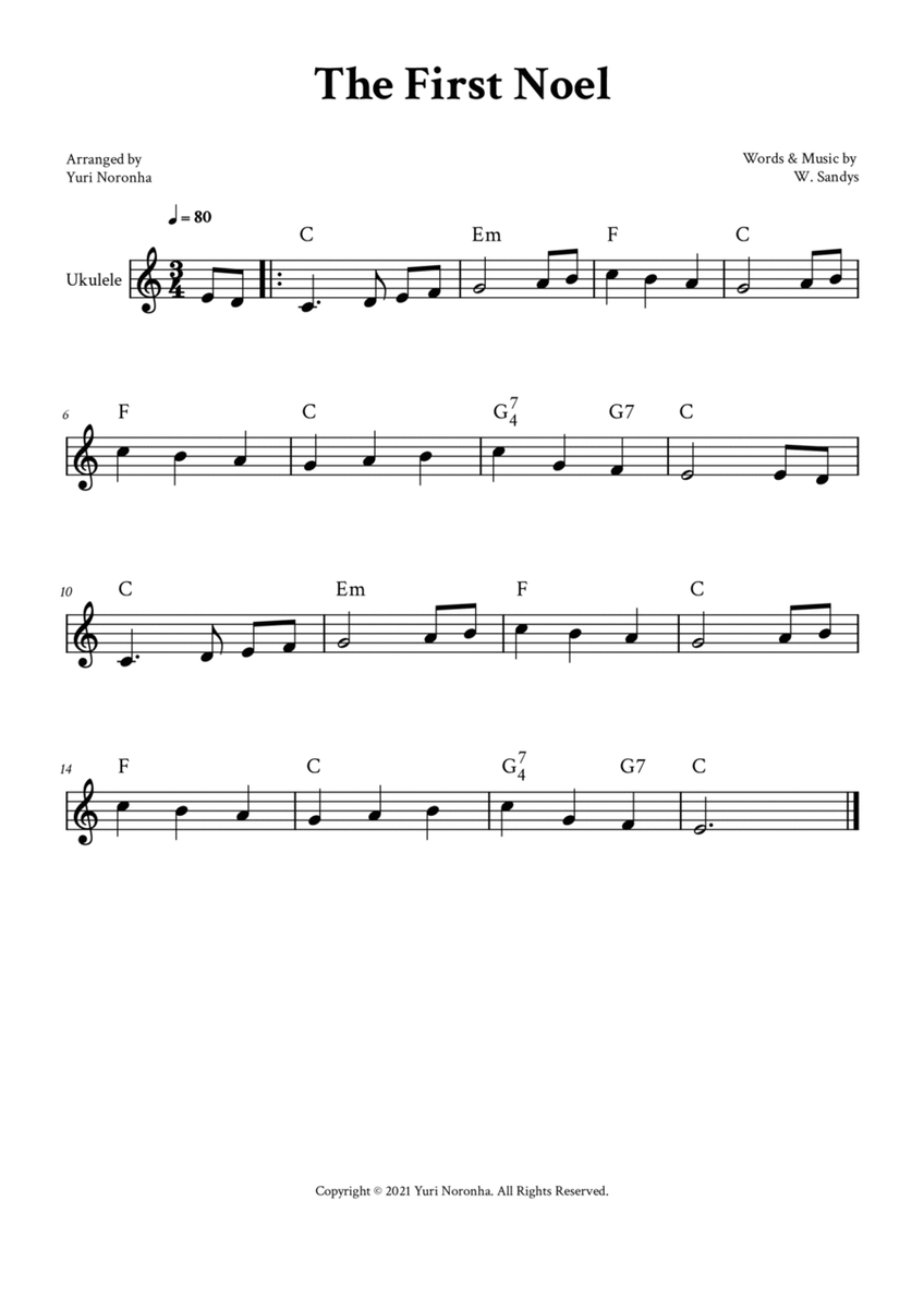 The First Noel - For Ukulele (Melody in C) image number null